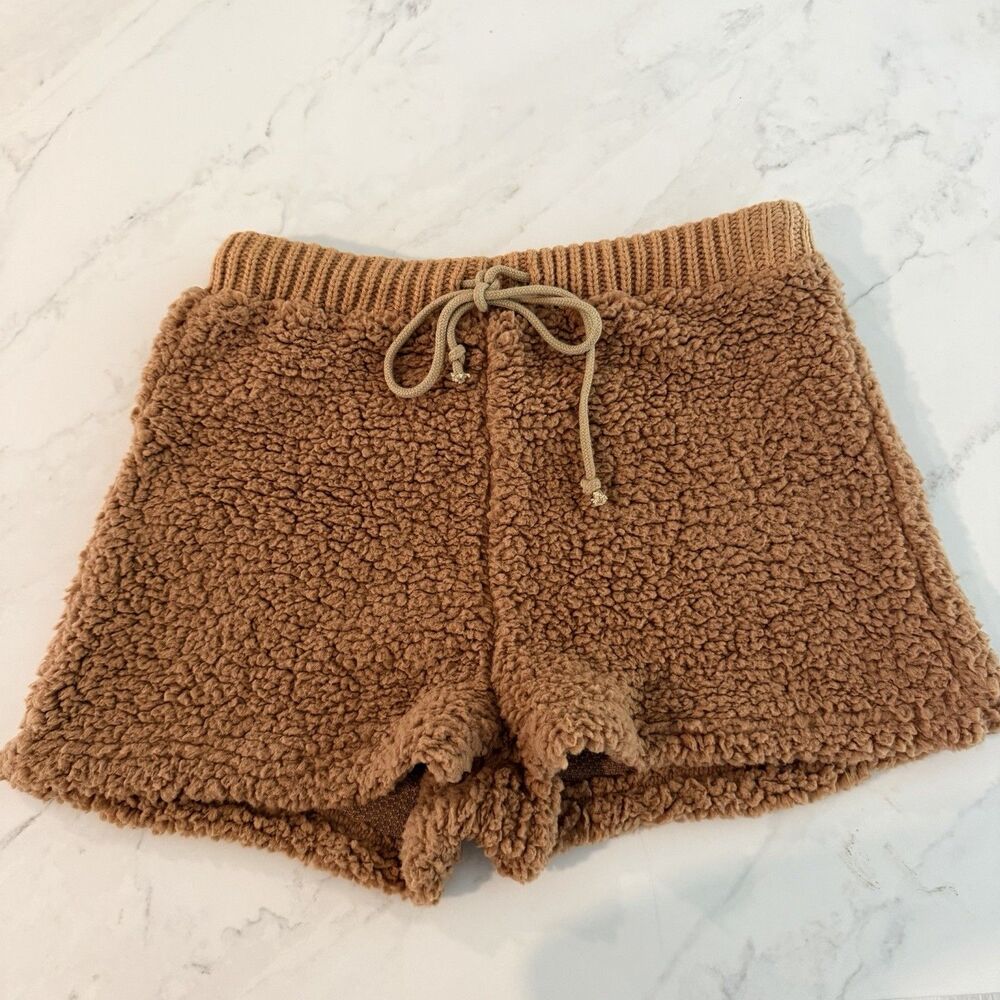 Kittenish Tan Sherpa Lounge Shorts NWT Sporty Chic Soft Bloomers Model-Off Duty